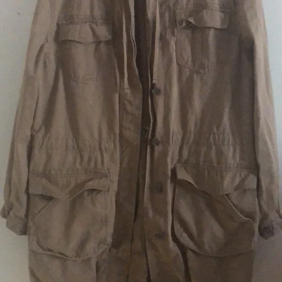 Old Navy Tan Hooded Long Button Down Utility Jacket - Picture 4 of 10